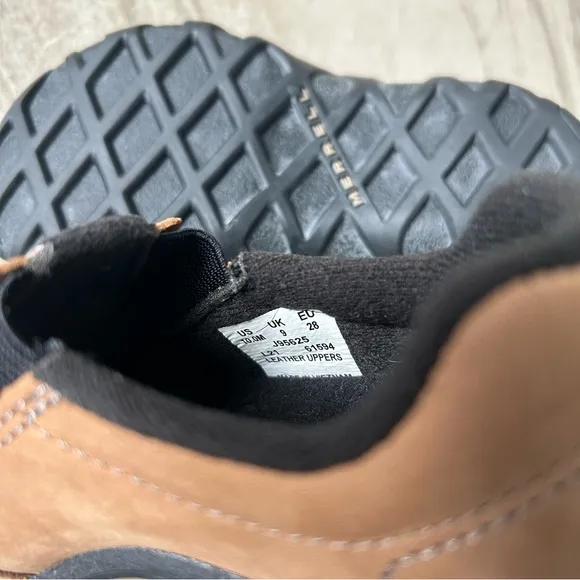 NWOB Merrell Toddler Jungle Moc Brown Nubuck Leather Slip On Shoes, Size 10