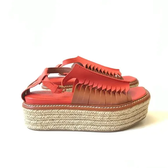 NWOB Ulla Johnson Valencia Twisted Flatform Sandals Womens 37.5 Orange Leather
