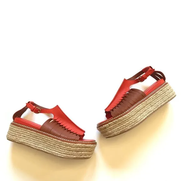 NWOB Ulla Johnson Valencia Twisted Flatform Sandals Womens 37.5 Orange Leather