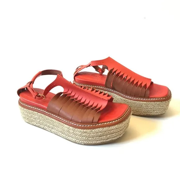 NWOB Ulla Johnson Valencia Twisted Flatform Sandals Womens 37.5 Orange Leather
