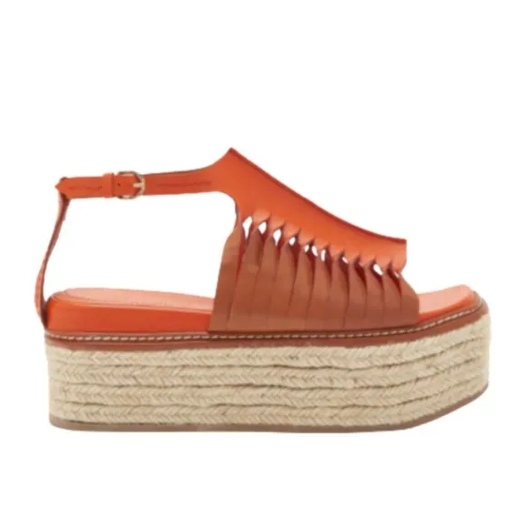 NWOB Ulla Johnson Valencia Twisted Flatform Sandals Womens 37.5 Orange Leather