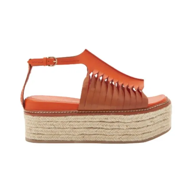 NWOB Ulla Johnson Valencia Twisted Flatform Sandals Womens 37.5 Orange Leather