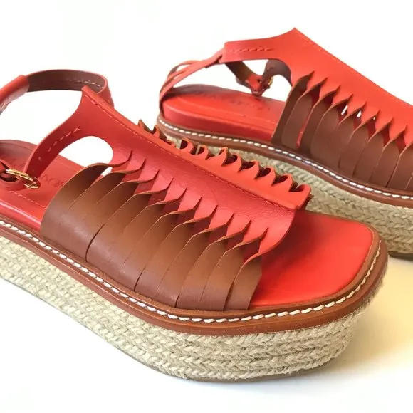 NWOB Ulla Johnson Valencia Twisted Flatform Sandals Womens 37.5 Orange Leather