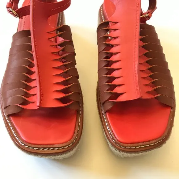 NWOB Ulla Johnson Valencia Twisted Flatform Sandals Womens 37.5 Orange Leather