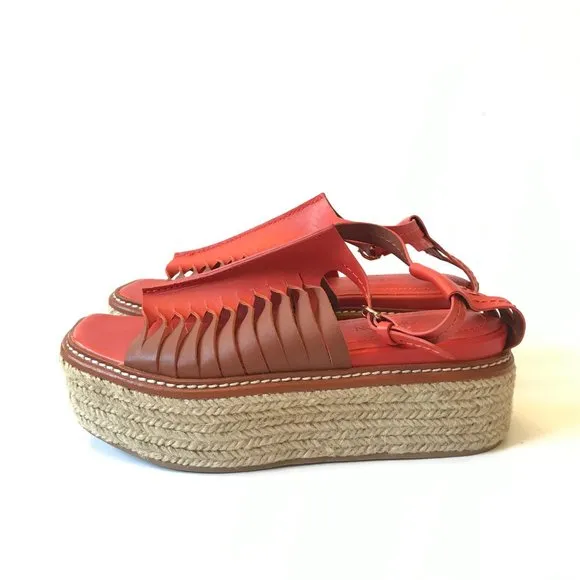 NWOB Ulla Johnson Valencia Twisted Flatform Sandals Womens 37.5 Orange Leather
