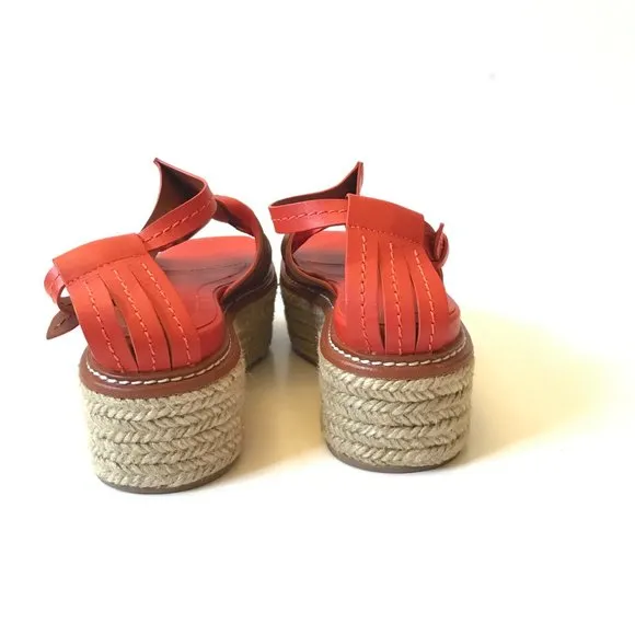 NWOB Ulla Johnson Valencia Twisted Flatform Sandals Womens 37.5 Orange Leather
