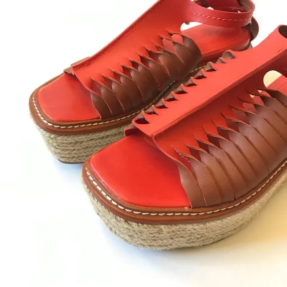 NWOB Ulla Johnson Valencia Twisted Flatform Sandals Womens 37.5 Orange Leather
