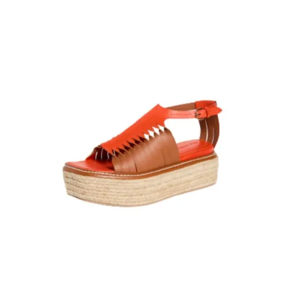 NWOB Ulla Johnson Valencia Twisted Flatform Sandals Womens 37.5 Orange Leather