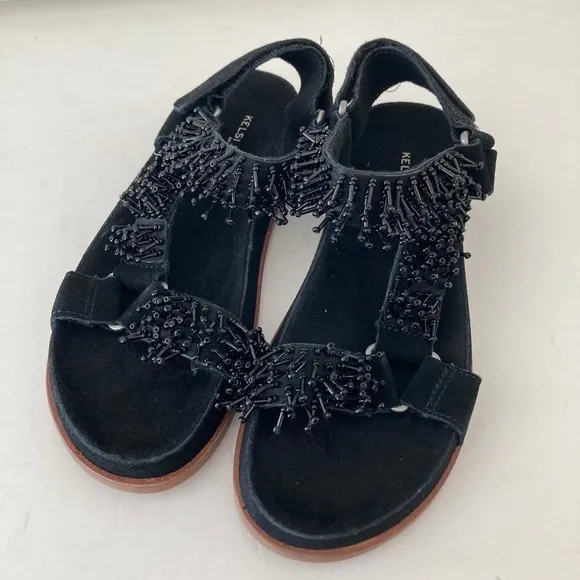 NWOT Kelsi Dagger Anthropologie Spark Black Beaded Sandals Sz 36.5