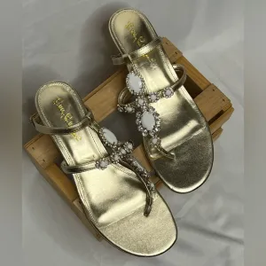 NWOT Lilly Pulitzer Katelyn Gold/White Embellished Sandals Resort Wedges