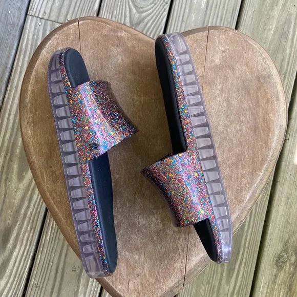 NWOT Melissa Beach Slide Sandal in Glitter/Clear Women's Size 9