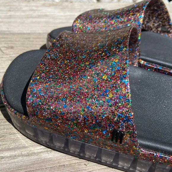 NWOT Melissa Beach Slide Sandal in Glitter/Clear Women's Size 9