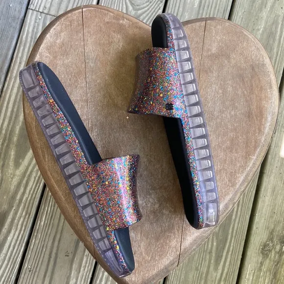 NWOT Melissa Beach Slide Sandal in Glitter/Clear Women's Size 9