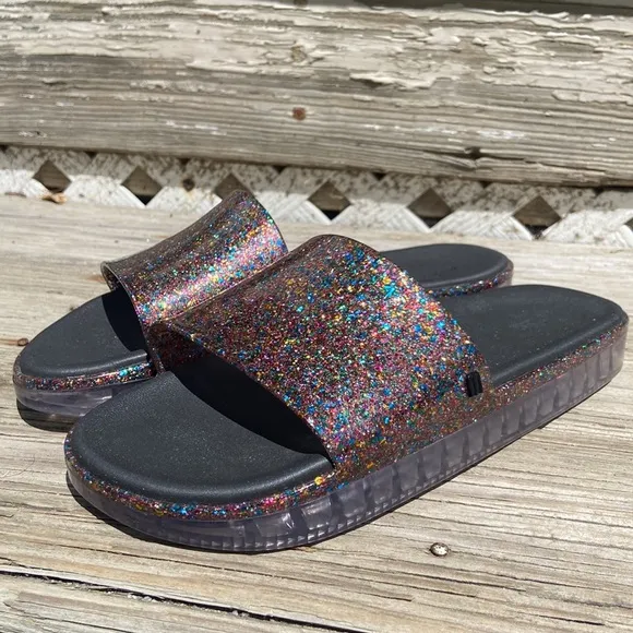 NWOT Melissa Beach Slide Sandal in Glitter/Clear Women's Size 9