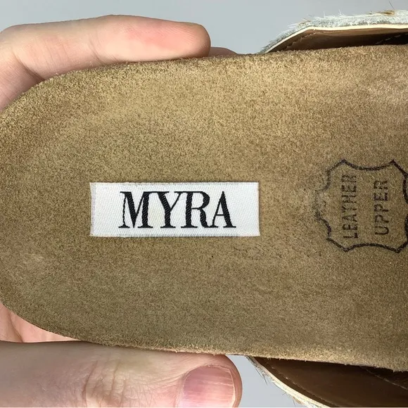 NWOT! Myra Ado Hairon Leather Slip On Cow Print Brown/White Clog Shoes Sz 7