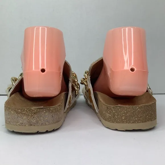 NWOT! Myra Ado Hairon Leather Slip On Cow Print Brown/White Clog Shoes Sz 7
