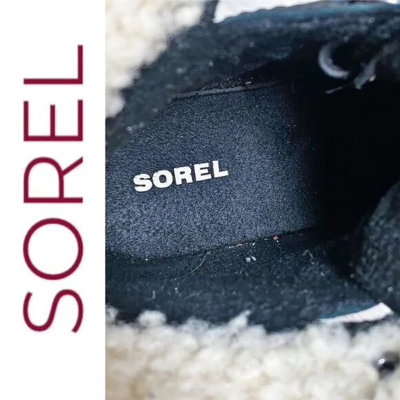 NWOT SOREL After Hours Lace-Up Shearling Waterproof Wedge Boots Black, 9.5