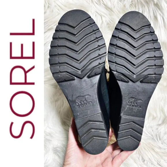 NWOT SOREL After Hours Lace-Up Shearling Waterproof Wedge Boots Black, 9.5