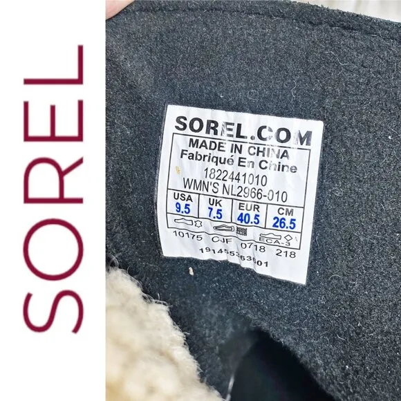NWOT SOREL After Hours Lace-Up Shearling Waterproof Wedge Boots Black, 9.5