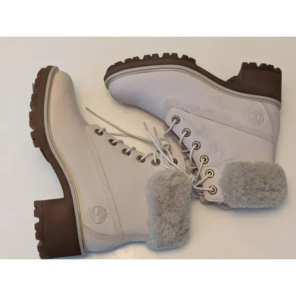 NWOT Timberland Kinsley Leather Faux Fur Waterproof Chunky Lug Sole Boots Sz 6.5