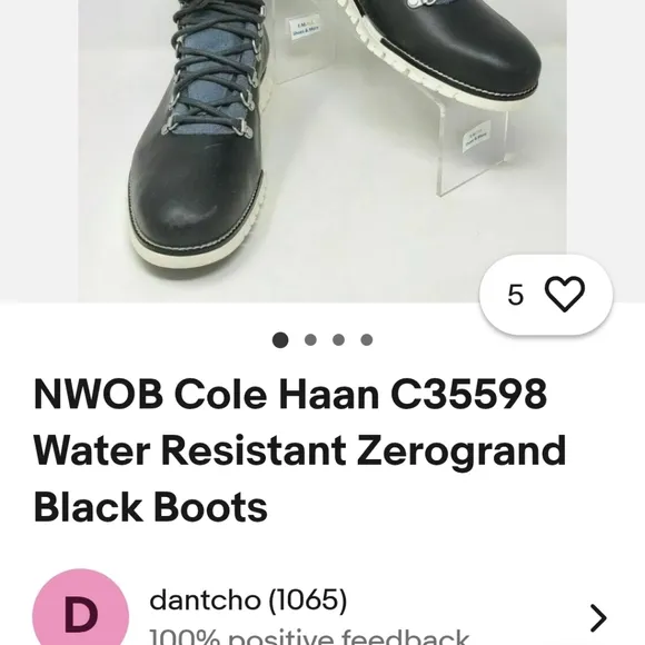 NWT COLE HAAN ZEROGRAND Water Proof Hiking Boots. Mens. Size 9.5M. Black.
