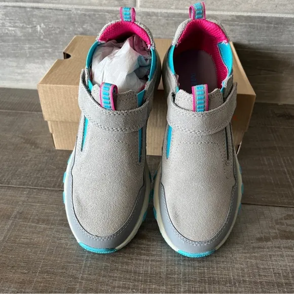 NWT Girl's Shoes Merrell Kids Free Roam Jungle Moc GR/TRQ/BR Girls Sz 2 M UK 1M