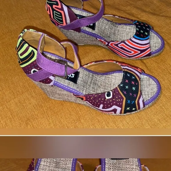 NWT Handmade colombian sandals multicolor print size 8