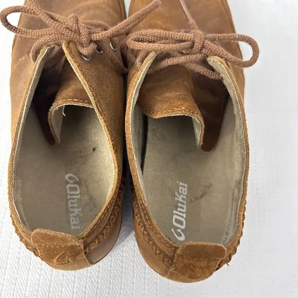 Olukai‎ Maki Shoes Men Size 11 Brown Leather Moccasin Lace Up Chukka