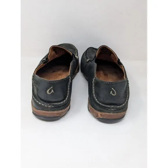 Olukai Moloa Toffee Black Leather Slip On‎ Shoes 10128-4033 Men's Size 10
