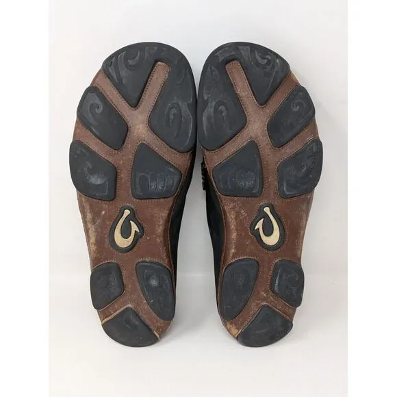 Olukai Moloa Toffee Black Leather Slip On‎ Shoes 10128-4033 Men's Size 10