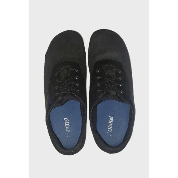 Olukai Nohea Moku Hulu Shoes Men's 12 Gray Black Leather Wool Slip On Sneakers
