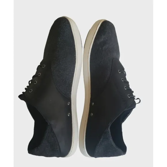 Olukai Nohea Moku Hulu Shoes Men's 12 Gray Black Leather Wool Slip On Sneakers