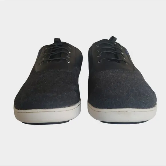 Olukai Nohea Moku Hulu Shoes Men's 12 Gray Black Leather Wool Slip On Sneakers