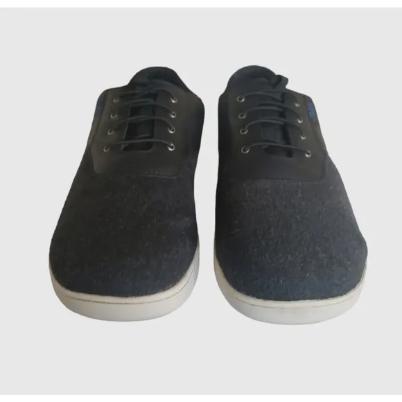 Olukai Nohea Moku Hulu Shoes Men's 12 Gray Black Leather Wool Slip On Sneakers