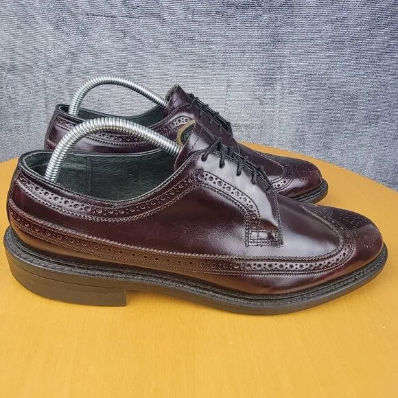 O'Sullivan Leather Brogue Longwing Blucher Shoes Men's Size 9D Burgundy USA Made