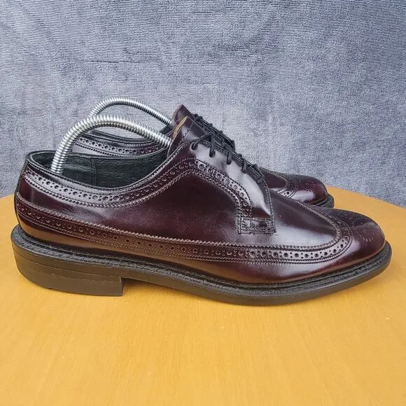 O'Sullivan Leather Brogue Longwing Blucher Shoes Men's Size 9D Burgundy USA Made
