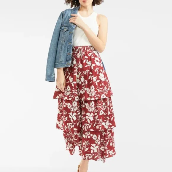 Outerknown Finley Floral Maxi Skirt in Scarlet Bondi
