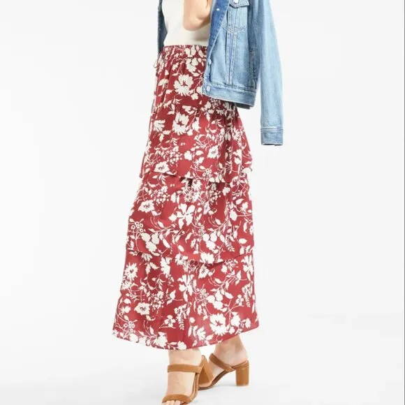 Outerknown Finley Floral Maxi Skirt in Scarlet Bondi