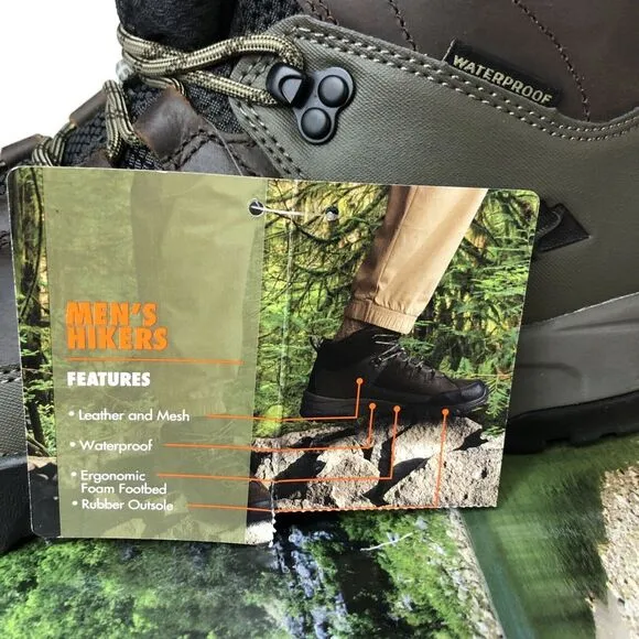 Ozark Trail Men's Meadows Waterproof Brown Leather Hiking Work Boots Size 13 NEW