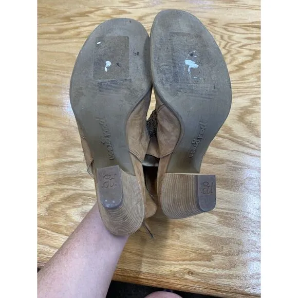 Paul Green Leilani Heeled Sandals Women's 9 Brown Faux Leather Zip Peep Toe S43