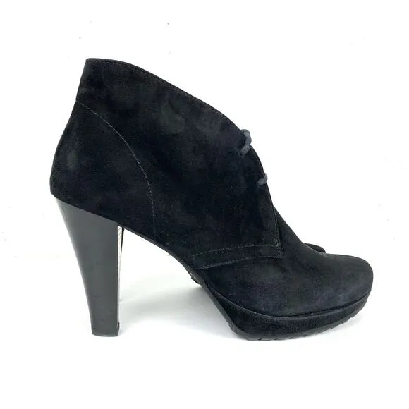 Paul Green Womens Suede Lace Up Ankle Boots Platform 4 Inch Heel Black Size 9 US