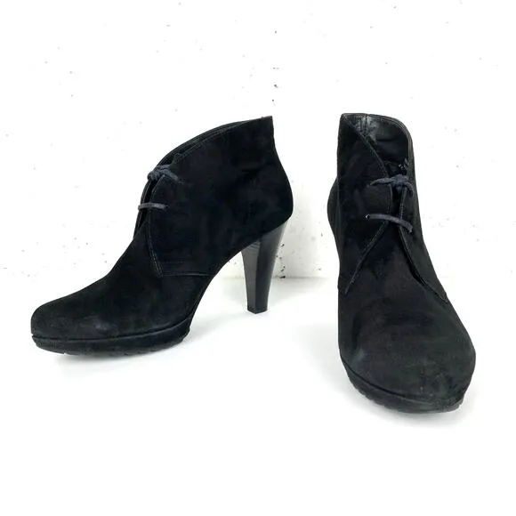 Paul Green Womens Suede Lace Up Ankle Boots Platform 4 Inch Heel Black Size 9 US