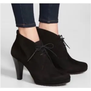 Paul Green Womens Suede Lace Up Ankle Boots Platform 4 Inch Heel Black Size 9 US