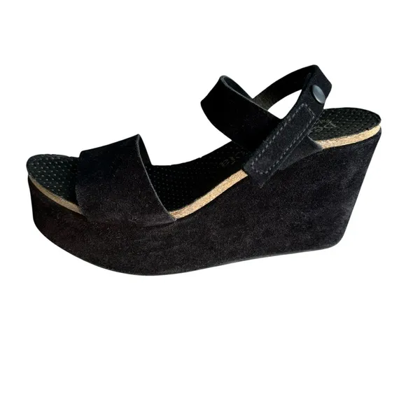 Pedro Garcia Platforms Slingback Sandals Black Suede Leather Sandals Women’s