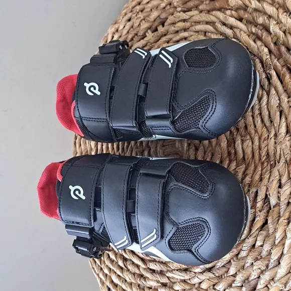 Peloton Unisex Cycling/Spin Shoes Black/Red/White‎ Delta Clips Sz. 39/8W