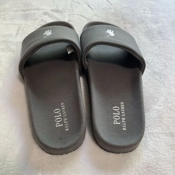 Polo Ralph Lauren Jersey Logo Slipper Sandals‎ Dark Gray Blue 10