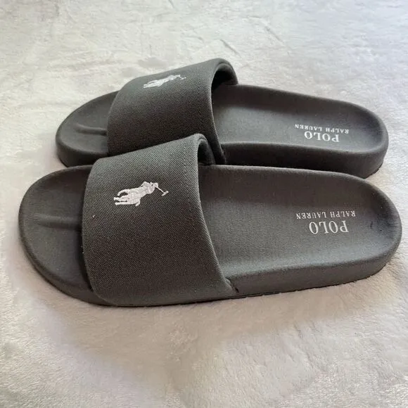 Polo Ralph Lauren Jersey Logo Slipper Sandals‎ Dark Gray Blue 10