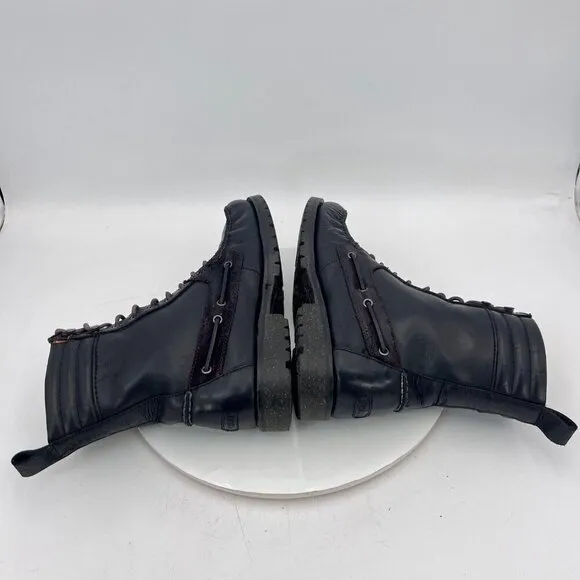 Polo Ralph Lauren Men Size 8.5D Black Leather Lugged Moc Toe Lace Up Boot