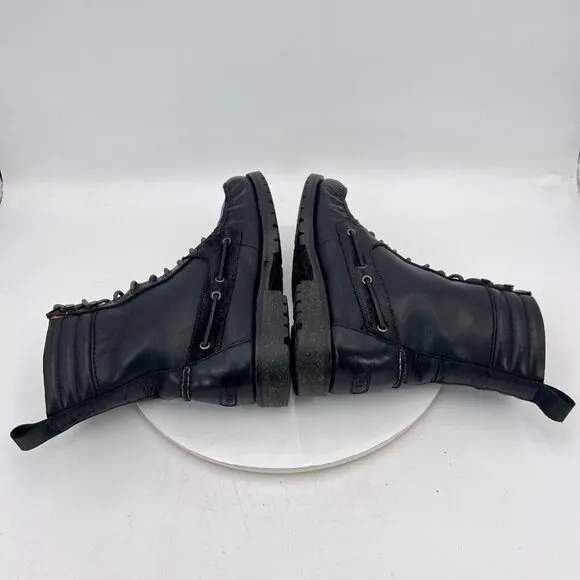 Polo Ralph Lauren Men Size 8.5D Black Leather Lugged Moc Toe Lace Up Boot
