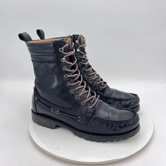 Polo Ralph Lauren Men Size 8.5D Black Leather Lugged Moc Toe Lace Up Boot
